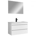 Leziter Set mobilier baie Cube 80 cu lavoar ceramic, oglinda, 2 sertare, 60x80 cm, vopsit in alb lucios