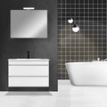 Leziter Set mobilier baie Cube 80 cu lavoar ceramic, oglinda, 2 sertare, 60x80 cm, vopsit in alb lucios