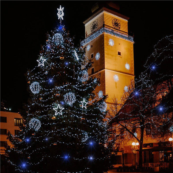 Instalatie luminoasa LED 41,5 m, 500 LED, IP44, pentru interior si exterior, alb rece + albastru flash