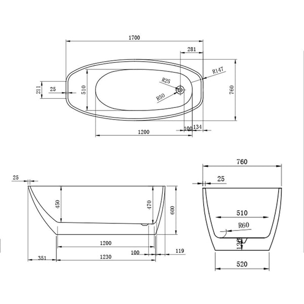 Leziter Cada freestanding Riva 170x76x60 cm, alb