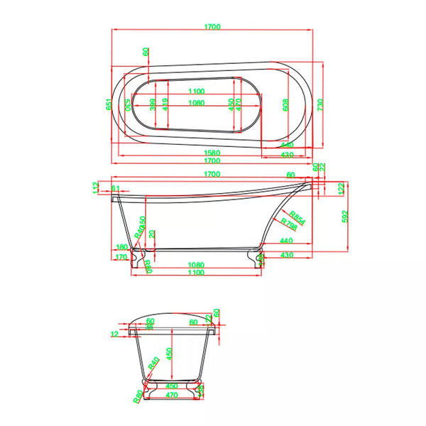 Leziter Cada freestanding Clark 170x73x73 cm, alb