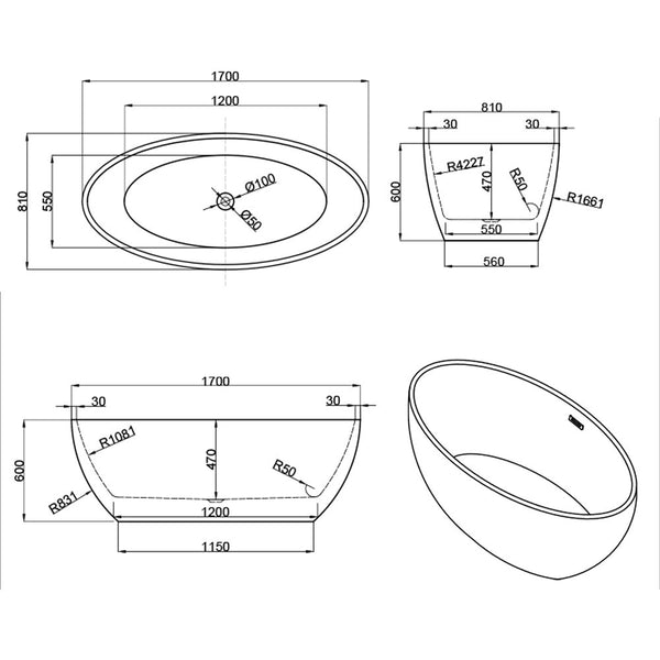 Leziter Cada freestanding Kara 170x81x60 cm, alb