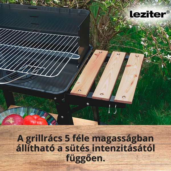 Leziter Grătar dreptunghiular cu cărbune cu role