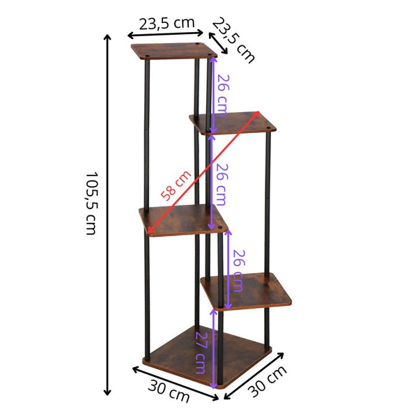 Suport pentru flori, 106x58 cm, negru/maro deschis – 5 rafturi, structura metalica, design modern