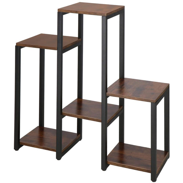 Suport pentru flori, 79x69x24 cm, negru/maro inchis – 6 rafturi, cadru metalic, design modern