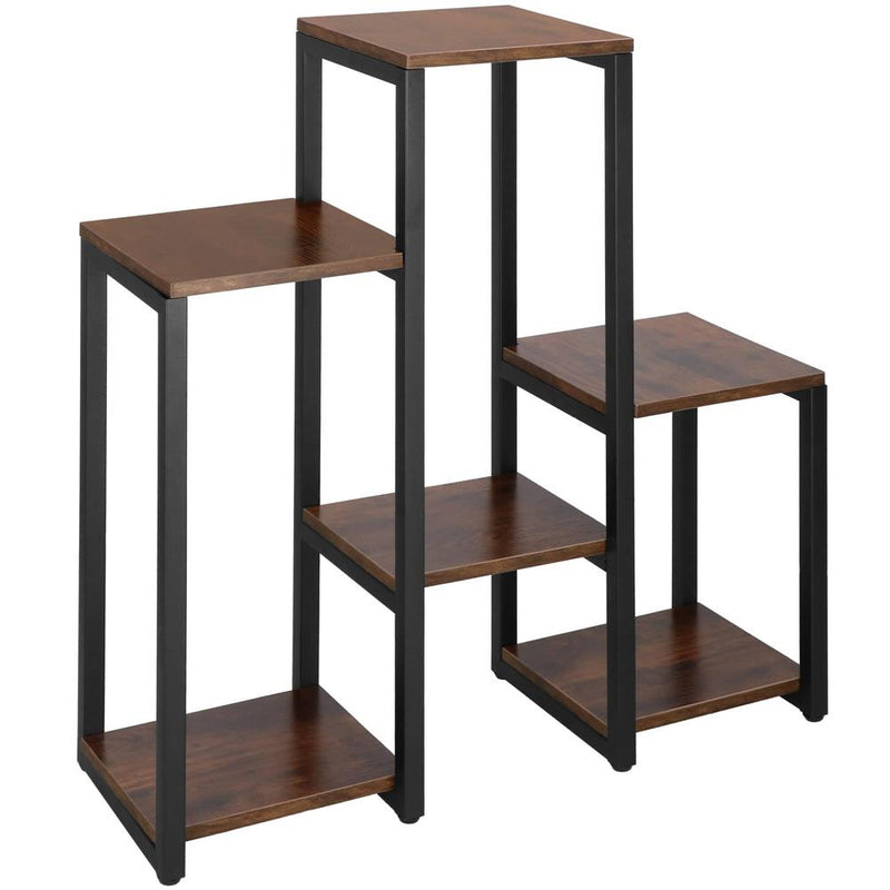 Suport pentru flori, 79x69x24 cm, negru/maro inchis – 6 rafturi, cadru metalic, design modern