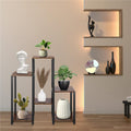 Suport pentru flori, 79x69x24 cm, negru/maro inchis – 6 rafturi, cadru metalic, design modern