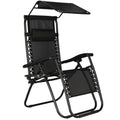 Sezlong pliabil pentru gradina cu copertina reglabila, masuta laterala si tetiera, cadru din otel, 175x77x127 cm, negru