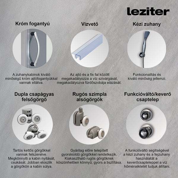 Leziter Cabină de duș Cora cu tavă adâncă și instalare pe partea dreaptă