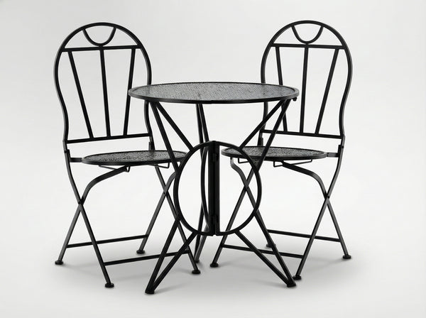 Set mobilier gradina metalic Susan, masa 60x60 cm si 2 scaune 50x40x94 cm, stil vintage, negru mat