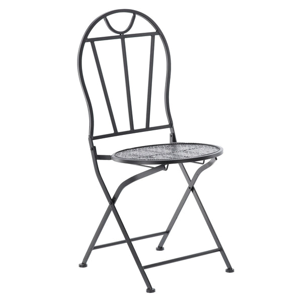 Set mobilier gradina metalic Susan, masa 60x60 cm si 2 scaune 50x40x94 cm, stil vintage, negru mat