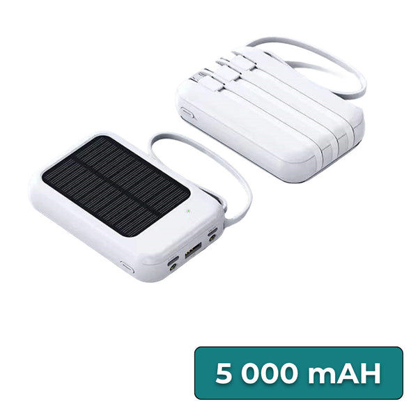 Leziter Powerbank cu panou solar 4 cabluri de încărcare 5000mAH alb
