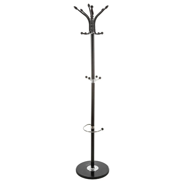 Cuier metalic 5Five cu 12 carlige si suport umbrele, otel si marmura, 182 cm, negru