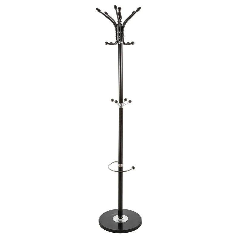 Cuier metalic 5Five cu 12 carlige si suport umbrele, otel si marmura, 182 cm, negru