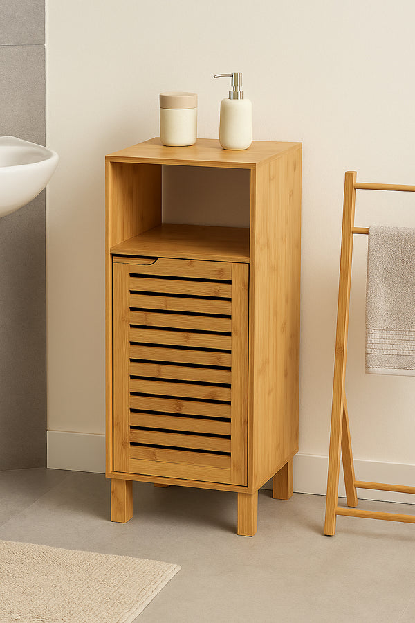 Dulap baza 5Five Sicela cu rafturi, bambus si MDF, 33x28x80 cm, natur