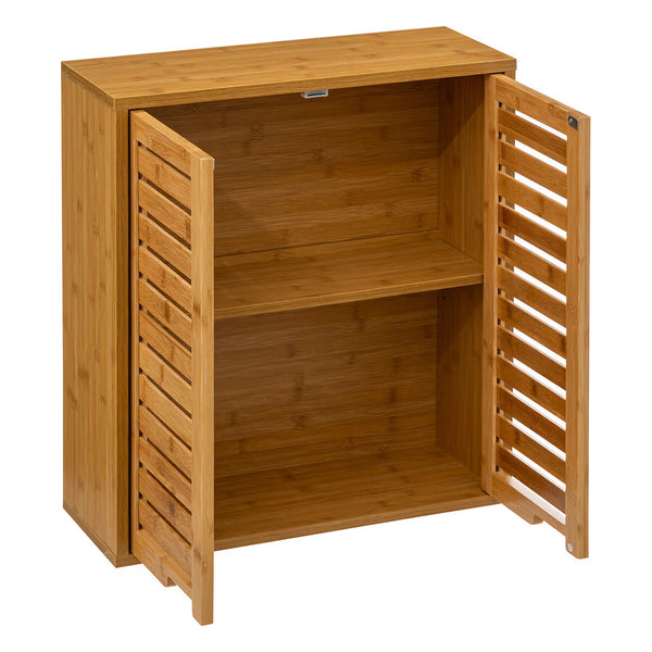 Dulap suspendat 5Five Sicela cu usa si rafturi, bambus si MDF, 52x20x59 cm, natur