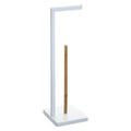 Suport hartie igienica 5Five Natureo, metal si bambus, 20x20x65 cm, alb
