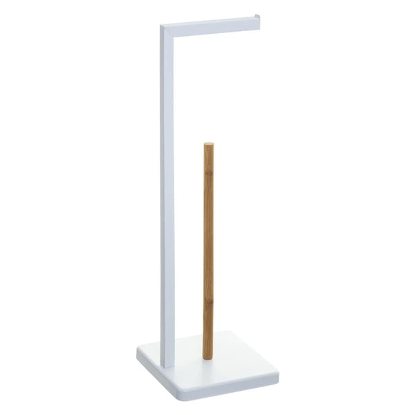 Suport hartie igienica 5Five Natureo, metal si bambus, 20x20x65 cm, alb