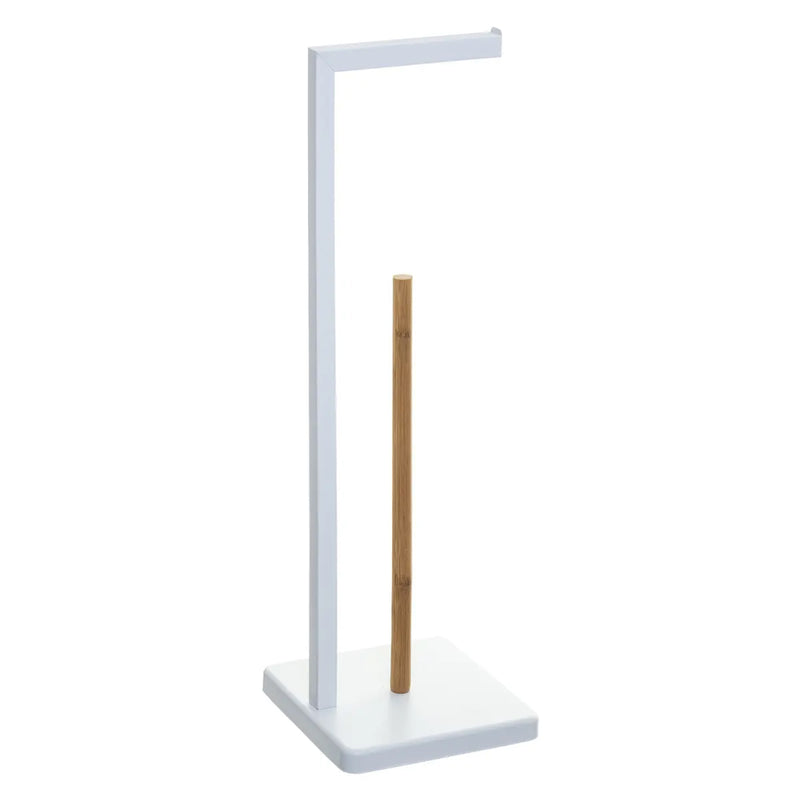 Suport hartie igienica 5Five Natureo, metal si bambus, 20x20x65 cm, alb