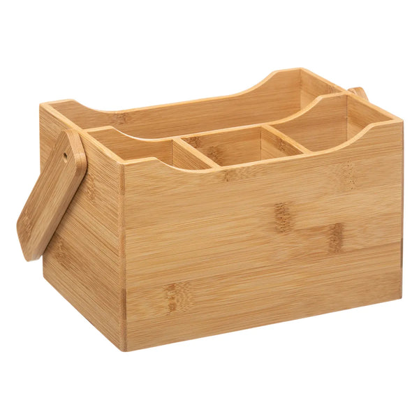 Organizator tacamuri si servetele 5Five Bamboo cu maner, bambus, 24x14x24 cm, natur