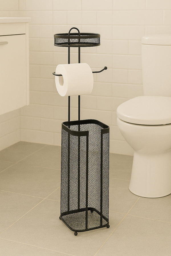 Suport hartie igienica 5Five Mayaj cu spatiu depozitare, otel, 17x16x73 cm, negru