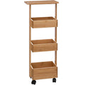 Etajera 5Five pentru spatii inguste, pe roti, 3 niveluri, bambus, 33x18x89 cm, natur