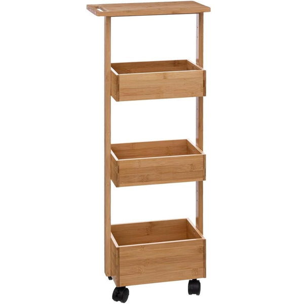 Etajera 5Five pentru spatii inguste, pe roti, 3 niveluri, bambus, 33x18x89 cm, natur