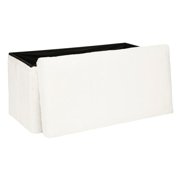 Taburet pliabil Atmosphera Ezzio cu depozitare, 76x38x38 cm, blana artificiala, alb