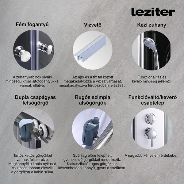 Leziter Cabină de duș Karolino 80 neagră cu tavă adâncă