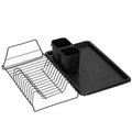 Uscator de vase metalic cu tava detasabila si suport tacamuri, 38x24x13 cm, negru