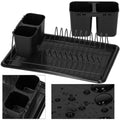 Uscator de vase metalic cu tava detasabila si suport tacamuri, 38x24x13 cm, negru