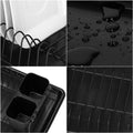 Uscator de vase metalic cu tava detasabila si suport tacamuri, 38x24x13 cm, negru