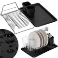 Uscator de vase metalic cu tava detasabila si suport tacamuri, 38x24x13 cm, negru