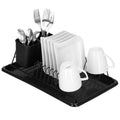 Uscator de vase metalic cu tava detasabila si suport tacamuri, 38x24x13 cm, negru