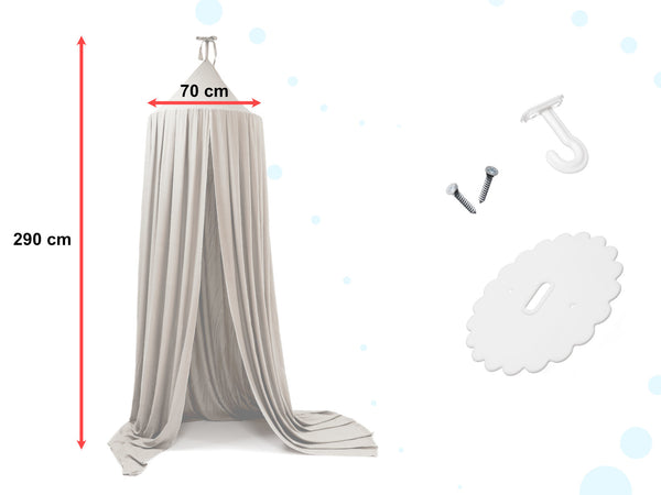 Baldachin suspendat tip cort 70x290 cm, decor camera copii, cu set montaj, gri