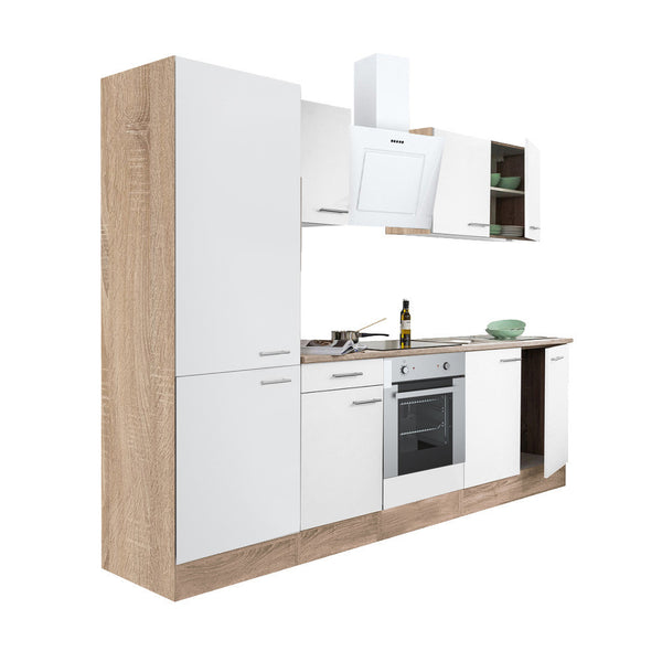 Leziter Mobilă de bucătărie Yorki 270, corp din stejar sonoma, față alb satinat, element inferior cuptor, dulap raft