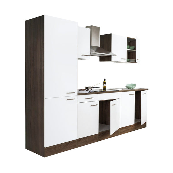 Leziter Mobilier de bucătărie Yorki 270, corp din stejar Yorki, față alb satinat, dulap cu raft