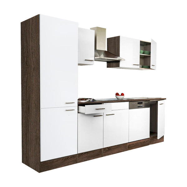 Leziter Mobilier de bucătărie Yorki 280, corp din stejar Yorki, față alb satinat, dulap cu raft