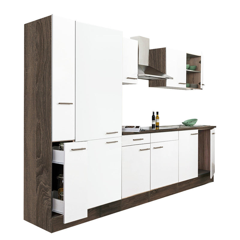 Leziter Mobilier de bucătărie Yorki 300, corp din stejar Yorki, față alb satinat, dulap cu raft