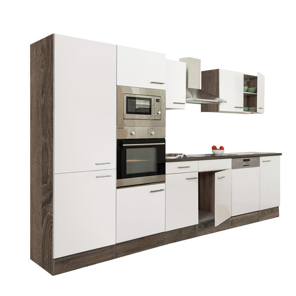 Leziter Mobilier de bucătărie Yorki 340, corp din stejar Yorki, față alb satinat, dulap cu raft