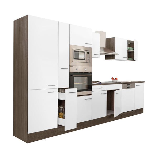Leziter Mobilier de bucătărie Yorki 370, corp din stejar Yorki, față alb satinat, dulap cu raft