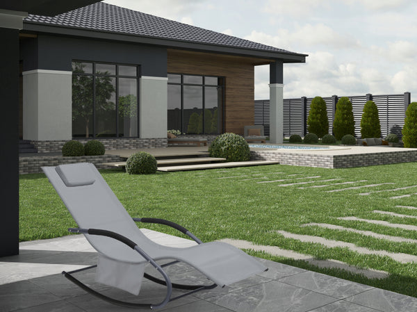 Leagan tip sezlong pentru gradina 148x63x87 cm, structura otel, textilen, design ergonomic, gri deschis