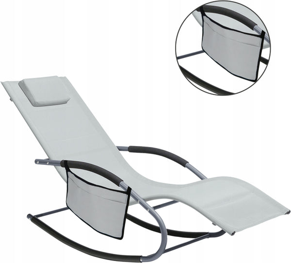 Leagan tip sezlong pentru gradina 148x63x87 cm, structura otel, textilen, design ergonomic, gri deschis