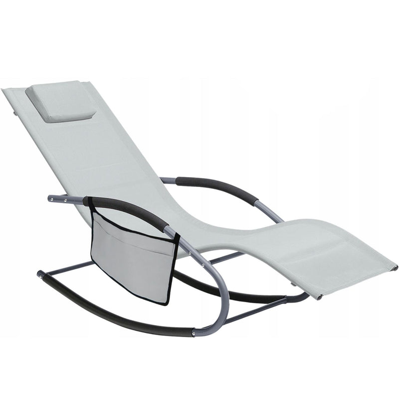 Leagan tip sezlong pentru gradina 148x63x87 cm, structura otel, textilen, design ergonomic, gri deschis