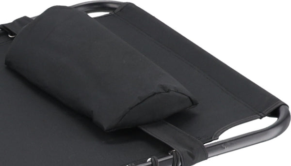 Sezlong pliabil 190x58x30 cm, cu spatar reglabil, perna si buzunar lateral, cadru metalic, negru
