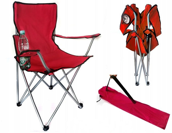 Scaun pliabil camping sau pescuit Sersimo, suport pahar, rosu