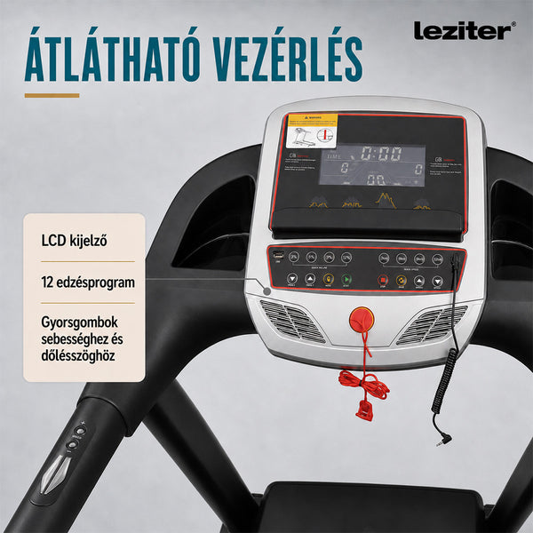 Leziter Banda de alergare cu afișaj LED Runova Max 120 kg, 2,5 LE, 15 km/h, unghi de înclinare 0-15%