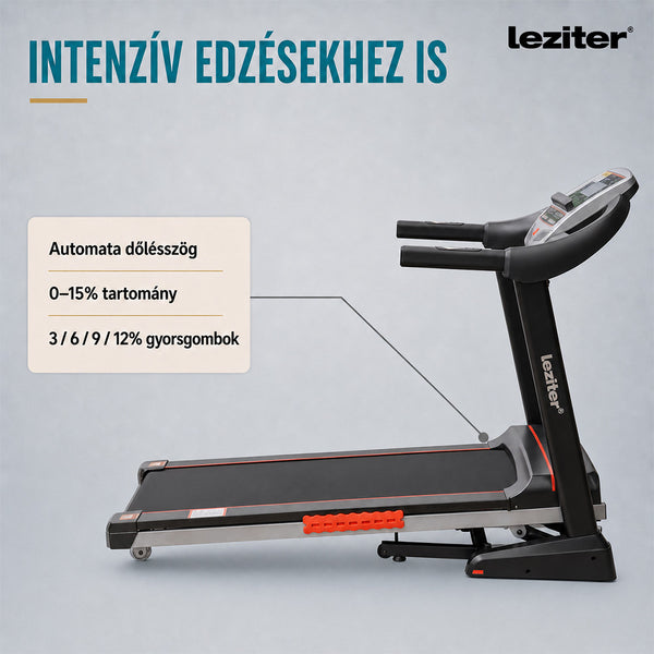 Leziter Banda de alergare cu afișaj LED Runova Max 120 kg, 2,5 LE, 15 km/h, unghi de înclinare 0-15%