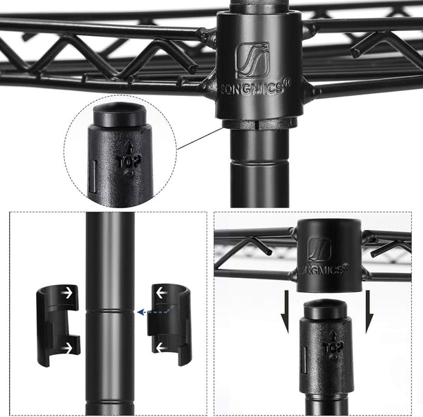 SONGMICS Raft metalic 30x30x124 cm, 5 niveluri, rafturi ajustabile si carlige incluse, structura otel si plastic, negru