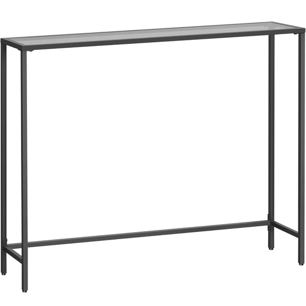 VASAGLE Masa consola 100x20x80 cm, blat sticla securizata si cadru metalic, negru